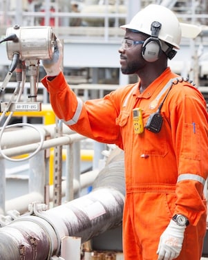 A shell employee working on a plant