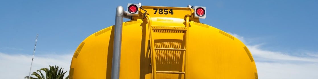 Rear view of a Shell yellow tanker