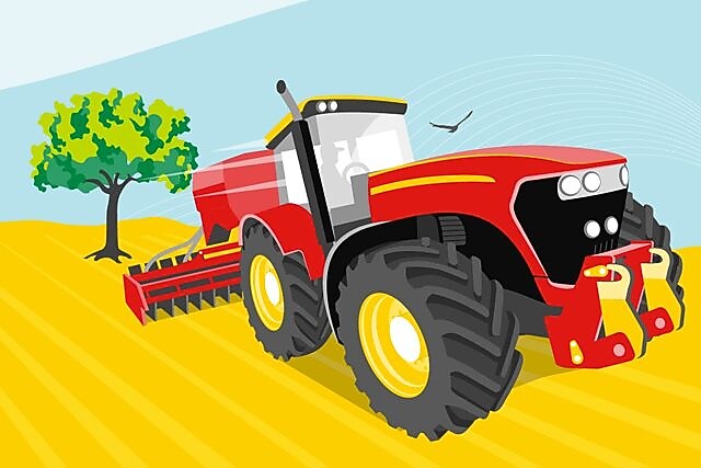 Illustration of red tractor in a field