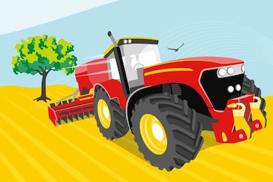 Illustration of red tractor in a field