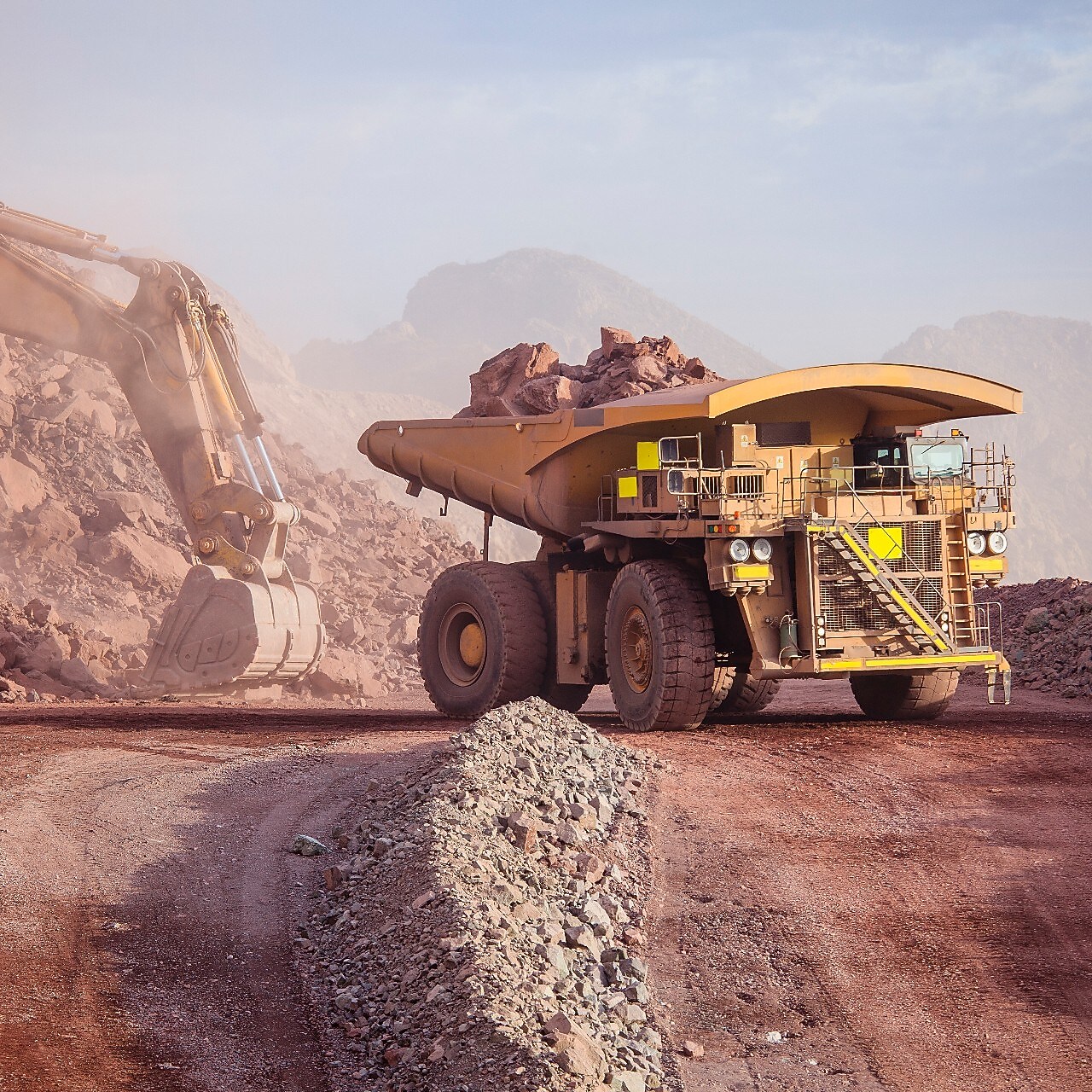 Construction truck hauling rocks