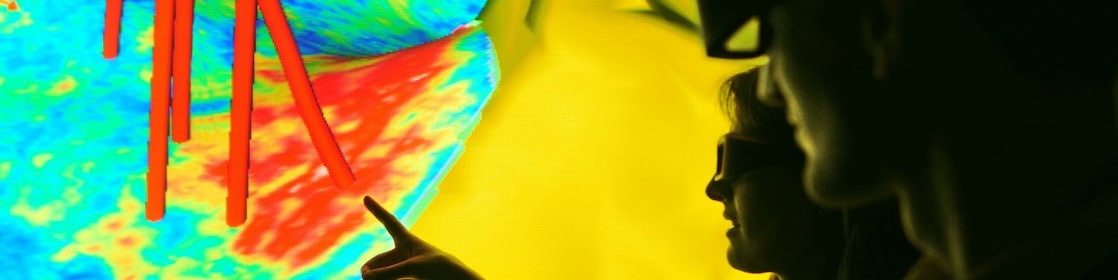 Seismic image displaying well trajectories showing how different sources of subsurface data can be integrated
