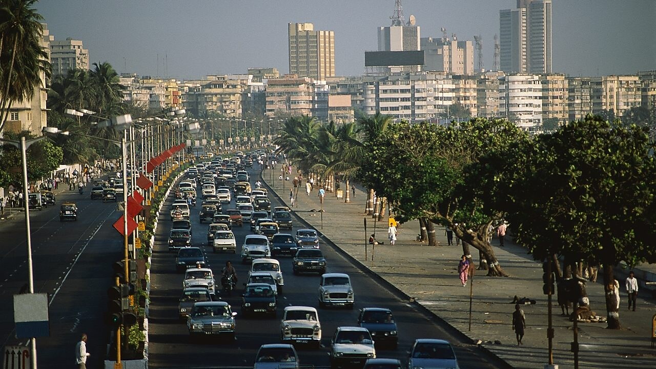 Traffic jam on Marine Drive in Bombay, India