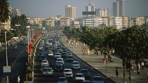Traffic jam on Marine Drive in Bombay, India