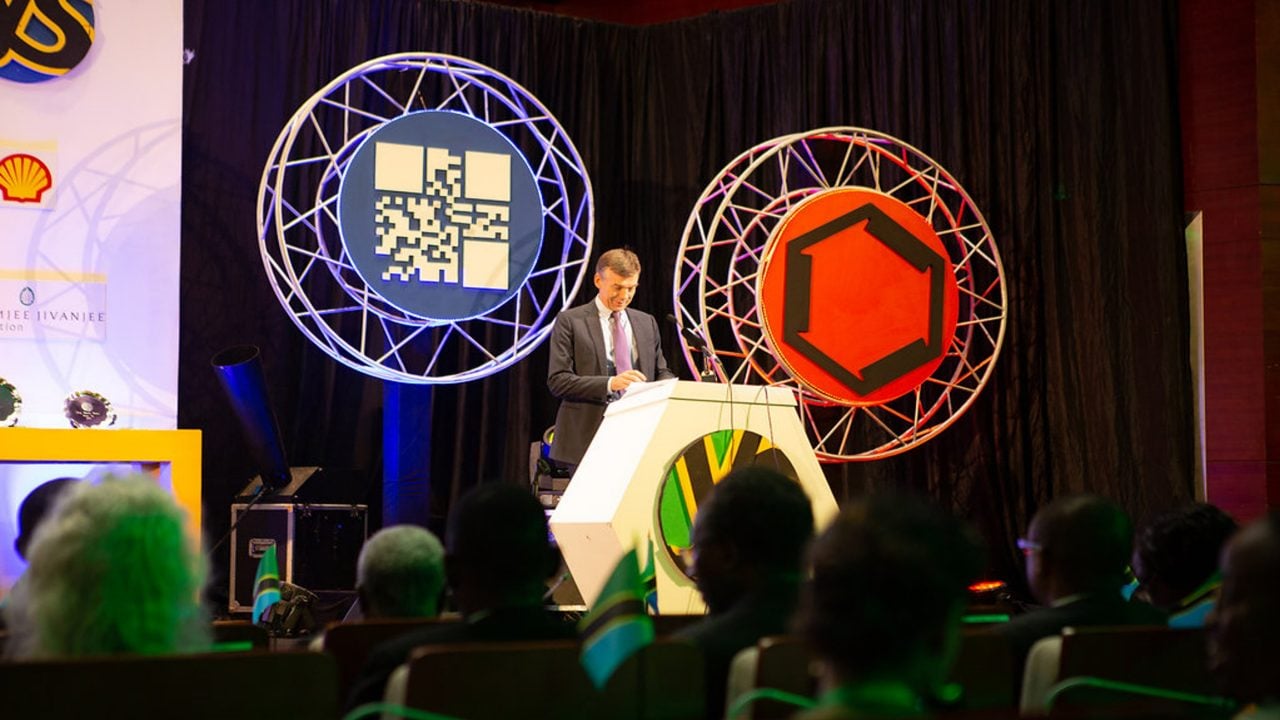 Shell Tanzania Managing Director, Marc den Hartog giving a special during the Tanzania Young Scientists Final competitions, the  event was partly sponsored by Shell.