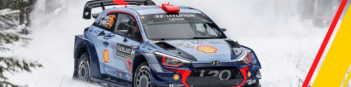 Hyundai race car racing on the snow